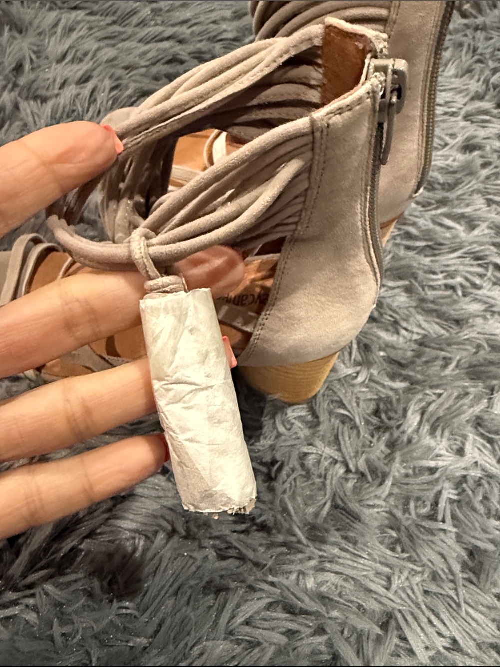 Jeffrey Campbell Taupe Suede Strappy Lace-Up Block Heels - Picture 4 of 8